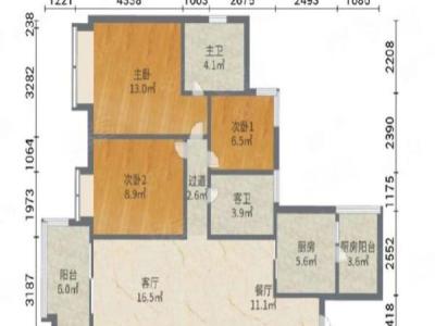 保利时代小区3室2厅2卫户型图1