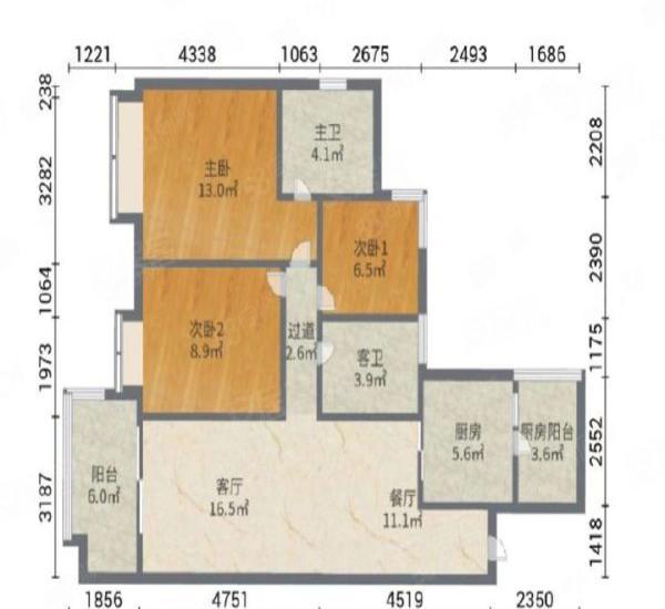 保利时代小区3室2厅2卫户型图2