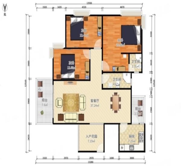 远洋城天骄小区3室2厅2卫户型图7