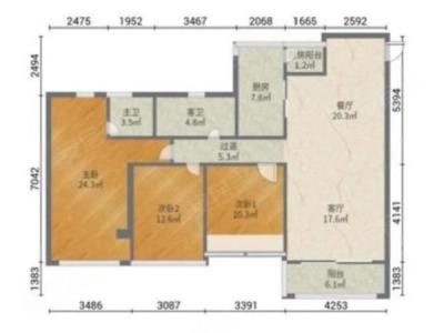 世爵府邸小区3室2厅2卫户型图1
