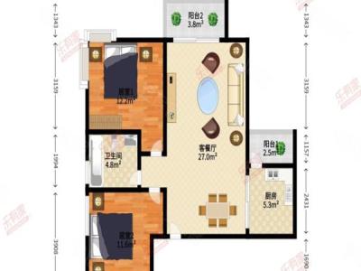 顺景蔷薇山庄小区2室2厅1卫户型图2